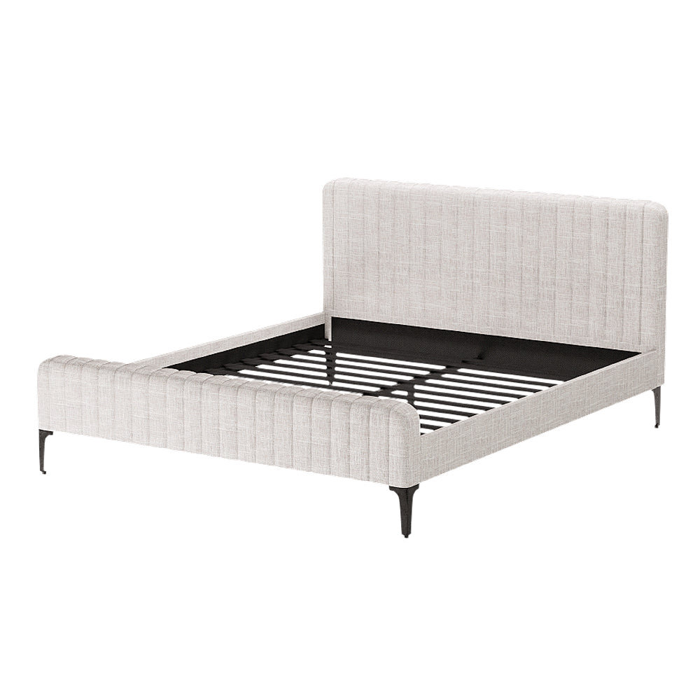 AMMY King Bed Frame Faux Linen Upholstered Beige