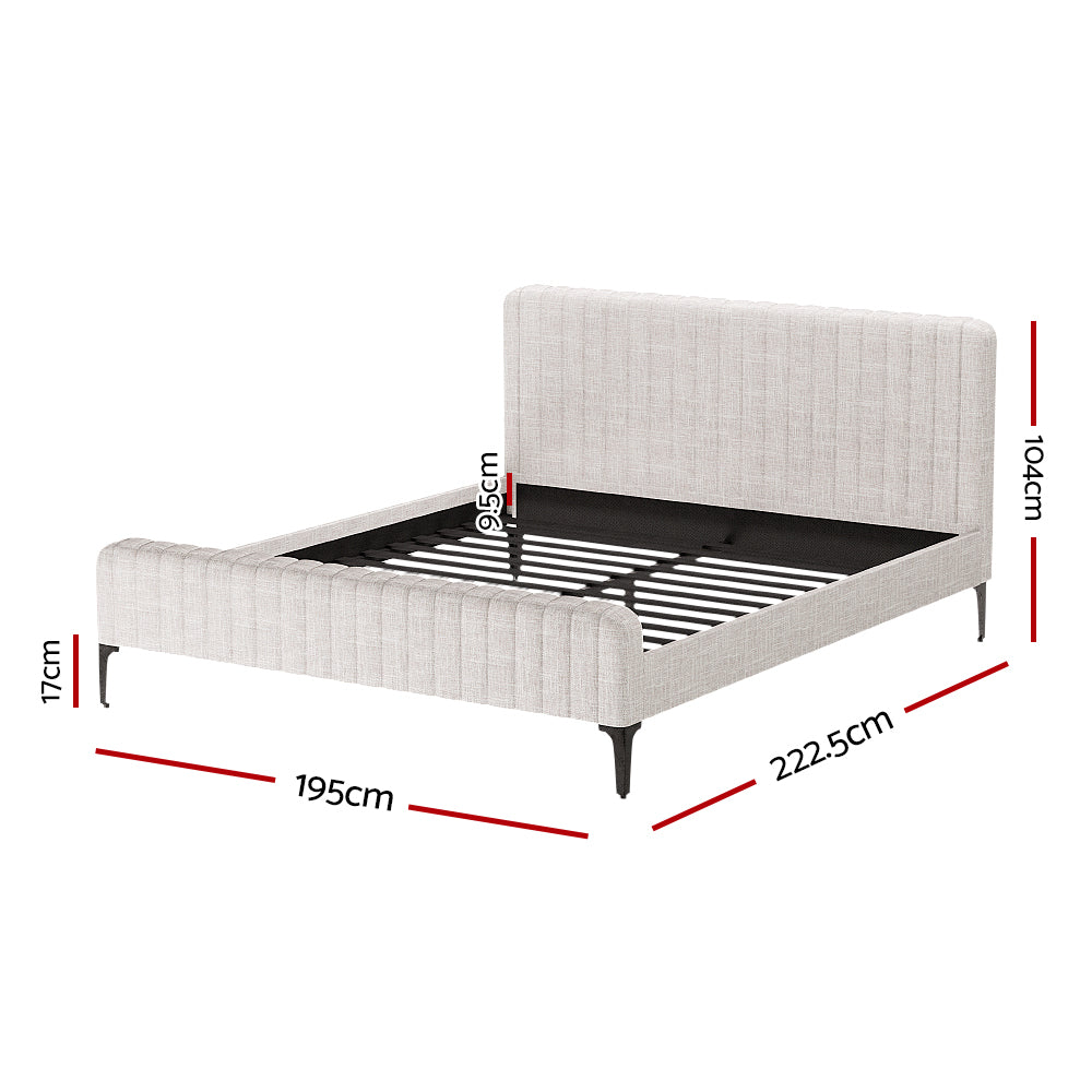 AMMY King Bed Frame Faux Linen Upholstered Beige