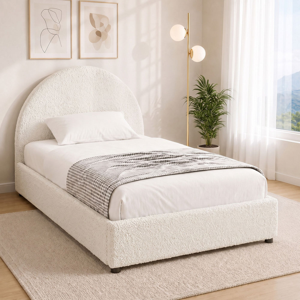 Ella King Single Gas Lift Bed Frame with Boucle Upholstery