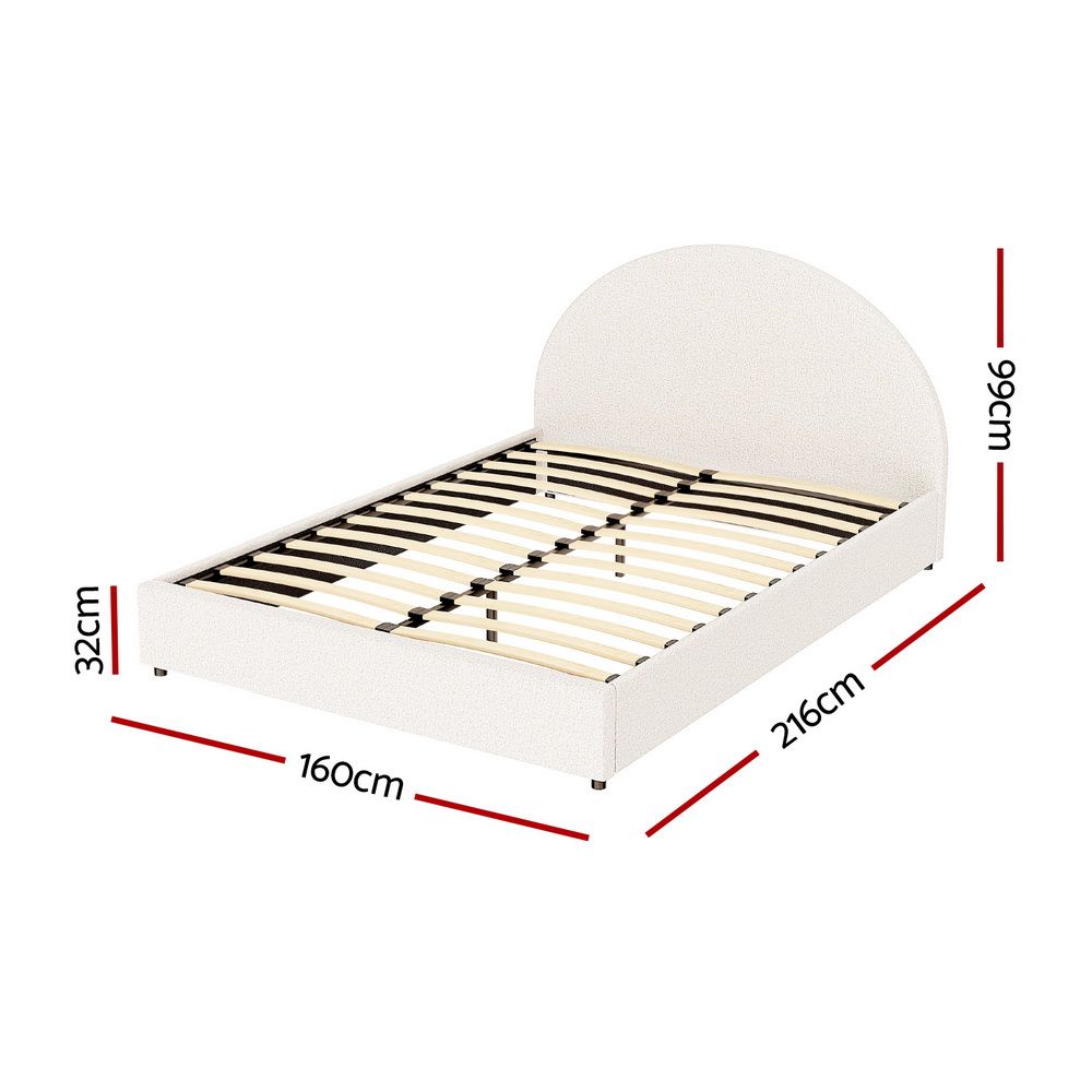 Ella Queen Gas Lift Bed Frame Boucle Fabric Storage