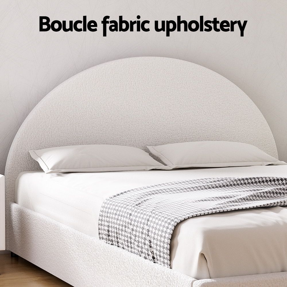 Ella Queen Gas Lift Bed Frame Boucle Fabric Storage