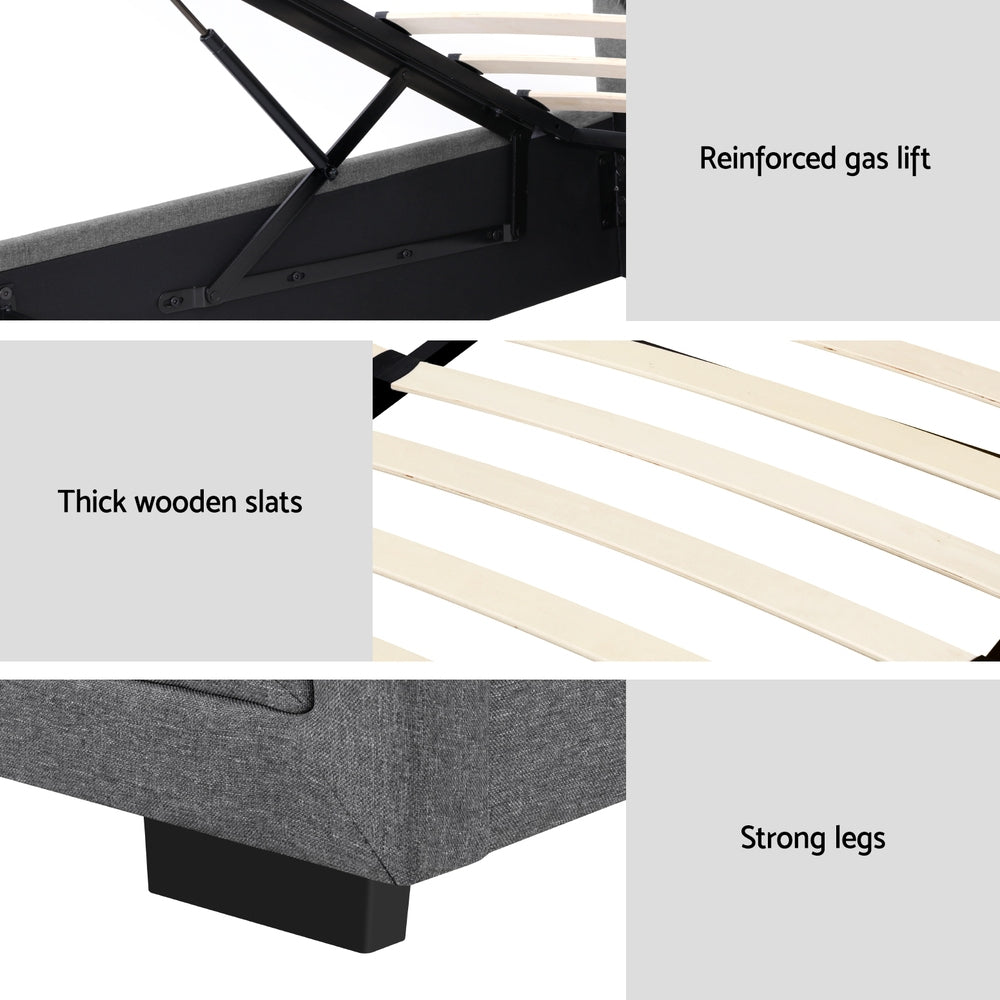 TIYO King Single Bed Frame Gas Lift Storage Wooden Grey