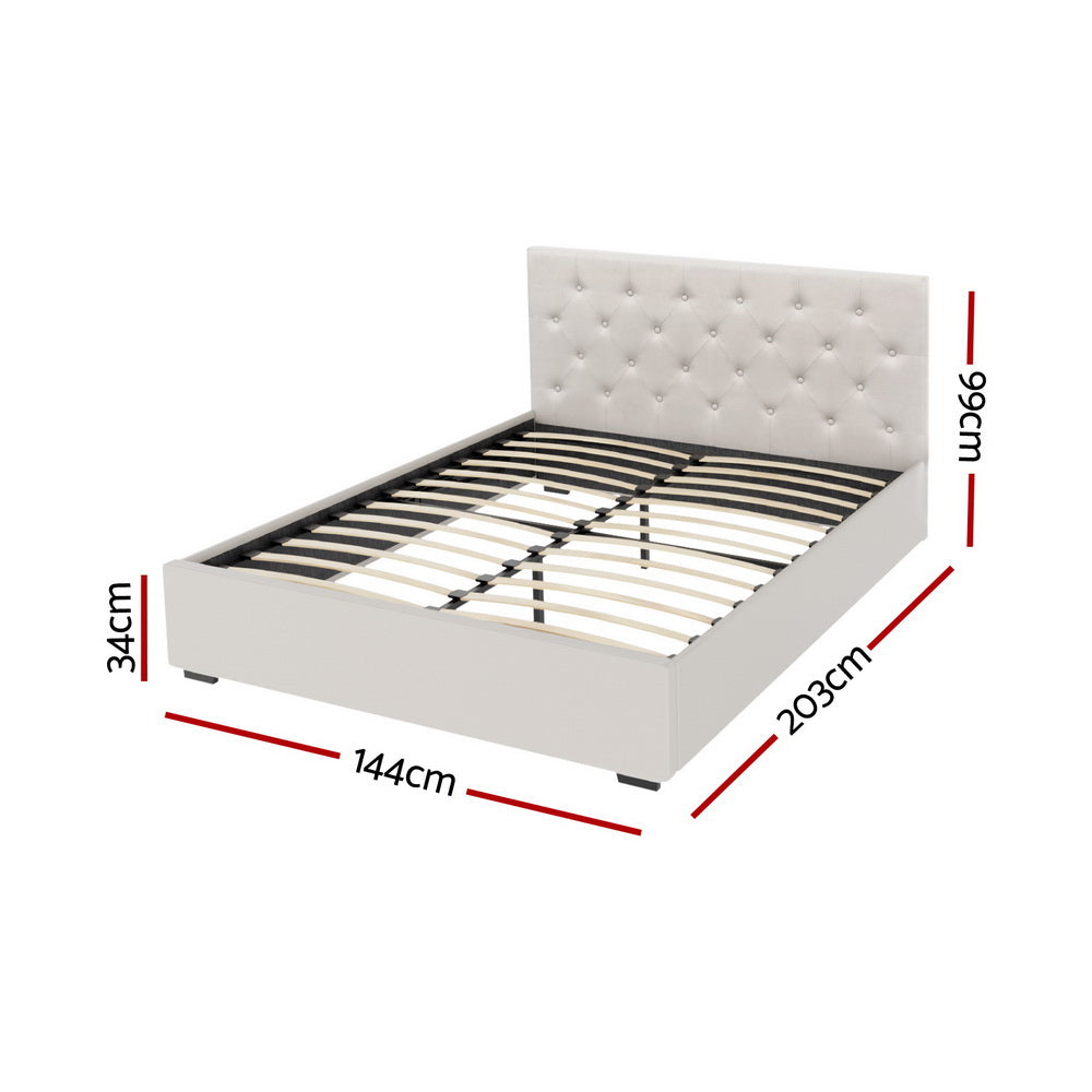 VILA Double Bed Frame Gas Lift Storage Beige