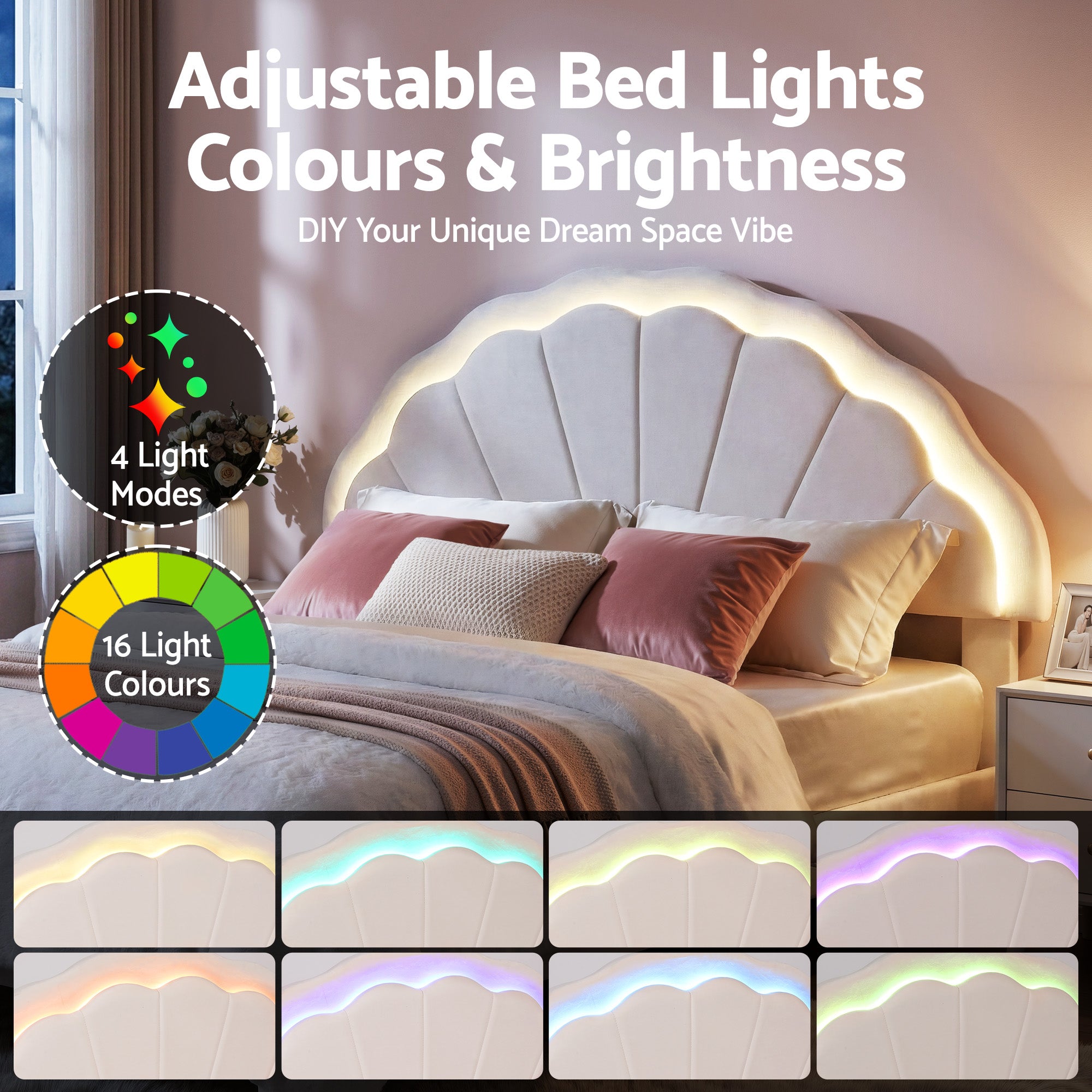 Artiss Double Bed Frame with 2 Storage Drawers Upholstered Velvet Platform Bed LED Headboard