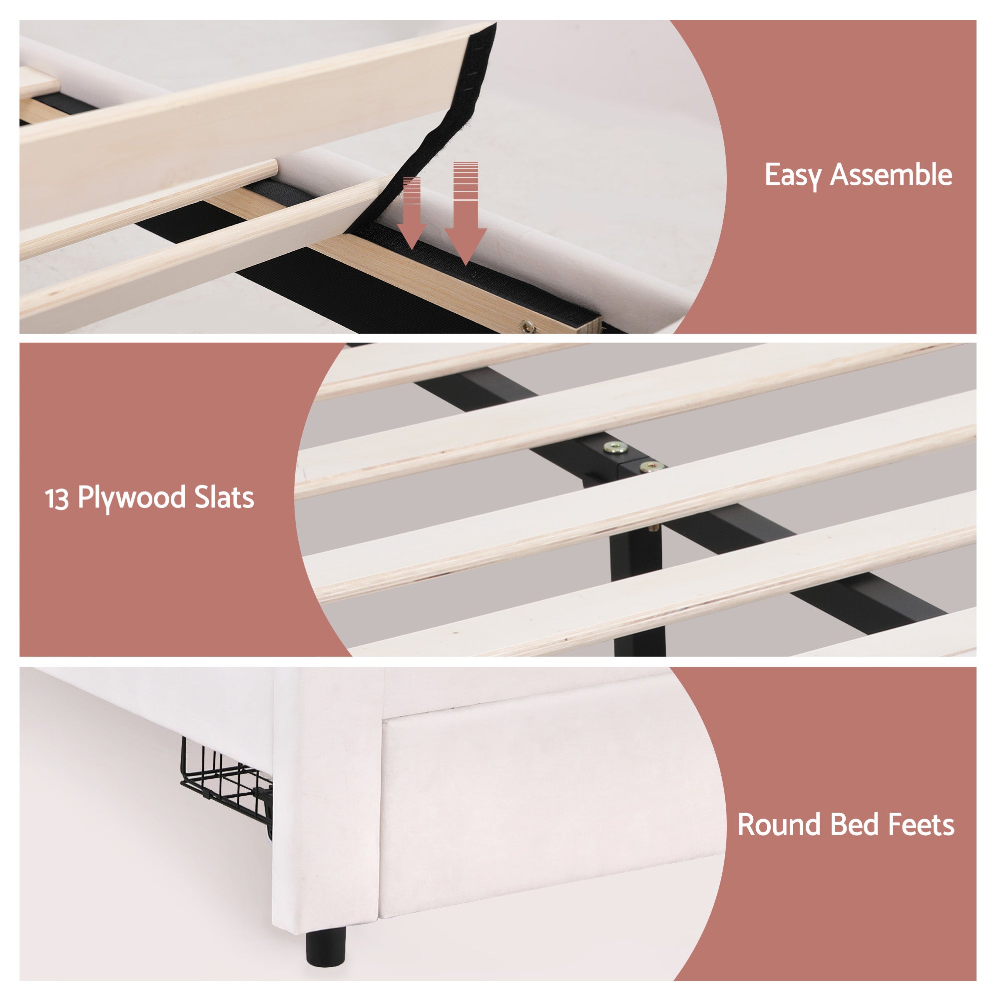 Artiss Double Bed Frame with 2 Storage Drawers Upholstered Velvet Platform Bed LED Headboard