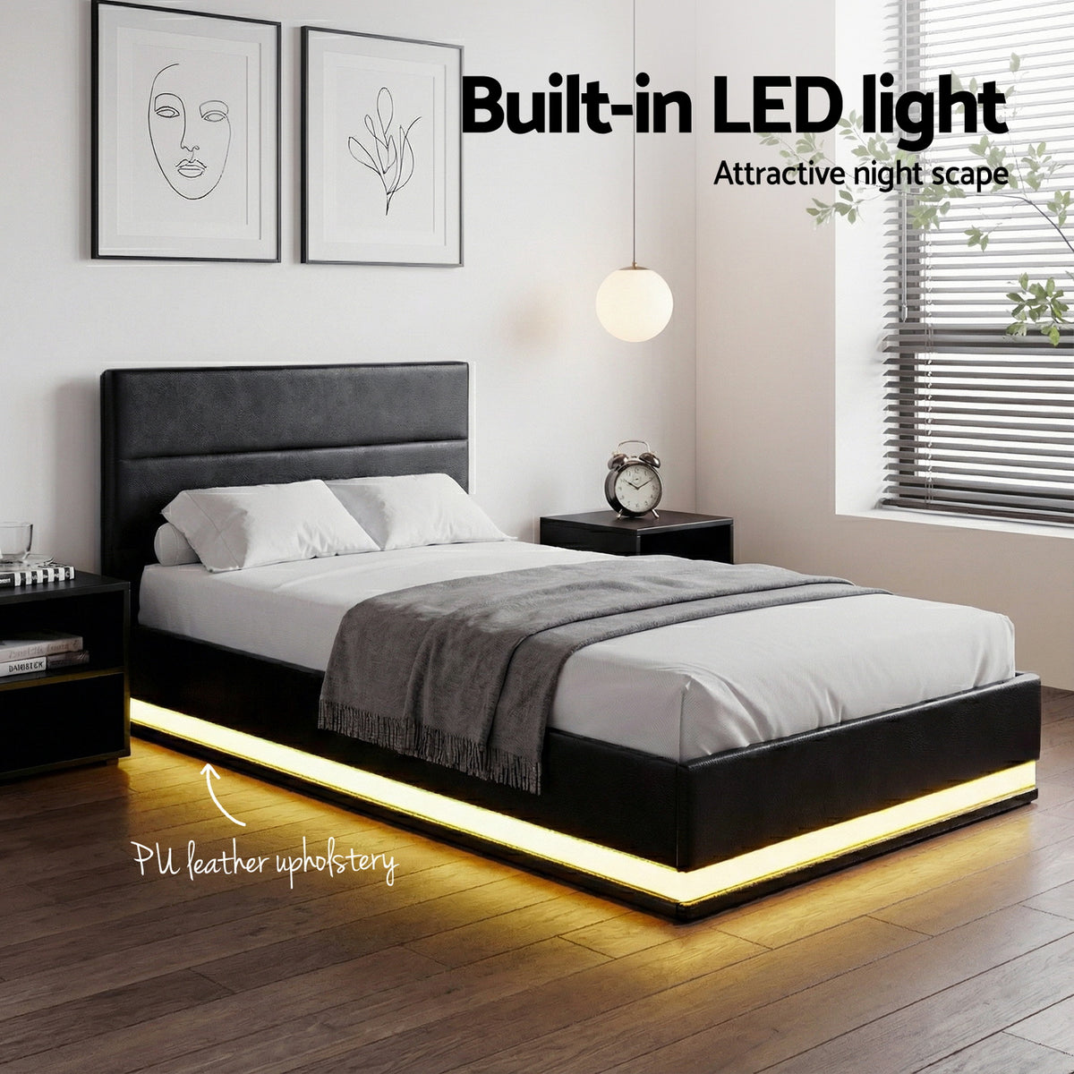 Lumi King Single Gas Lift Bed Frame with LED Black