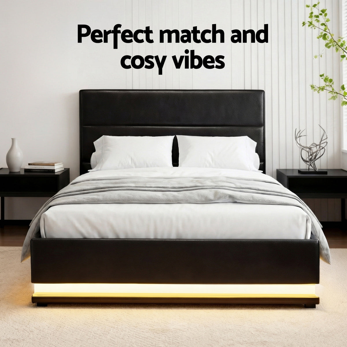 Lumi King Single Gas Lift Bed Frame with LED Black