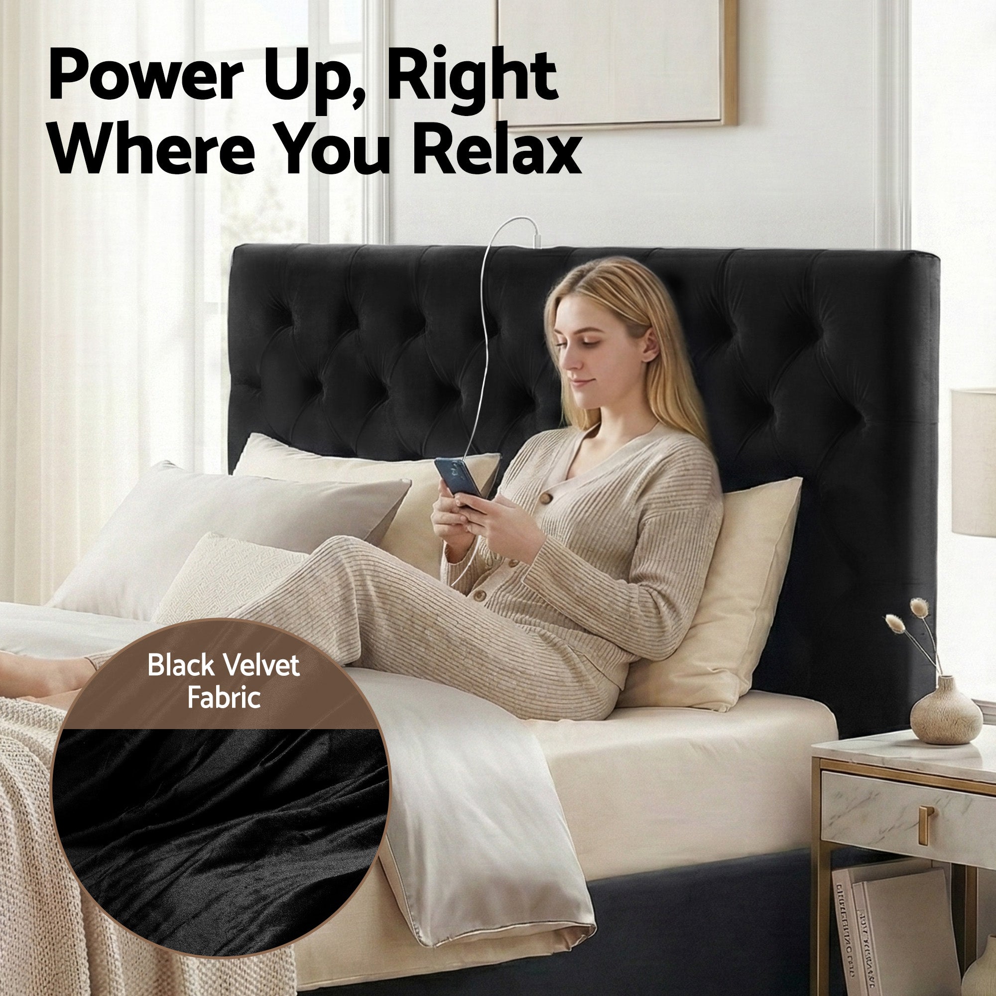 Artiss Queen Bed Frame Storage Charging Station Upholstered 3 Drawers USB Type-C