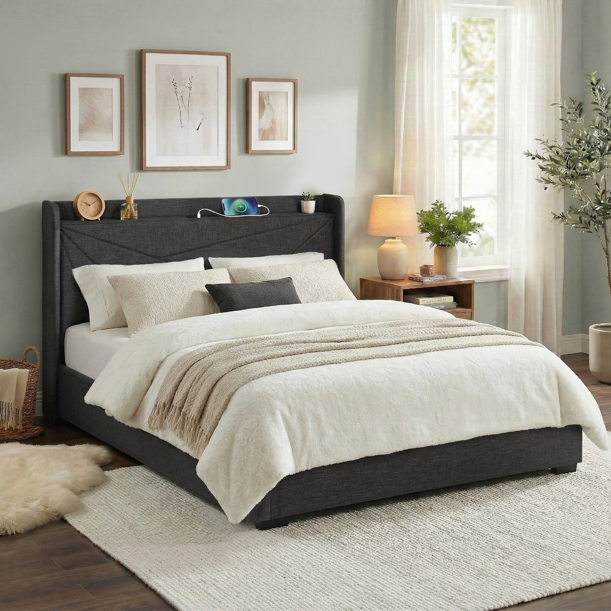 Artiss King Bed Frame Gas Lift Storage Bed Charcoal Grey