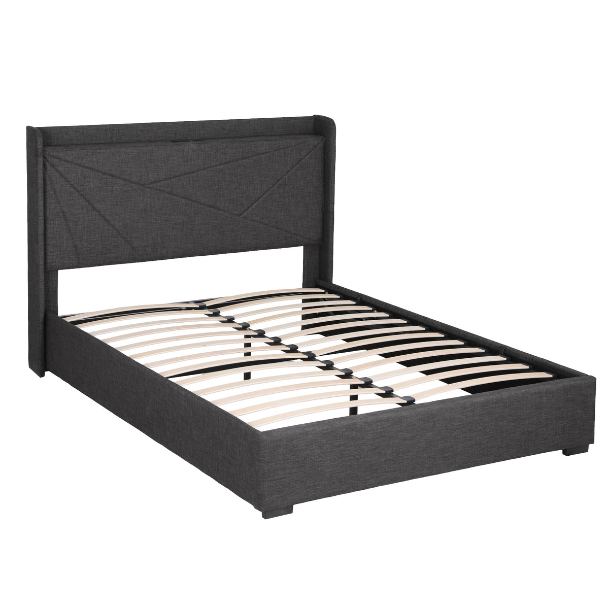 Morfei Queen Bed Frame with Charging Ports Charcoal Grey