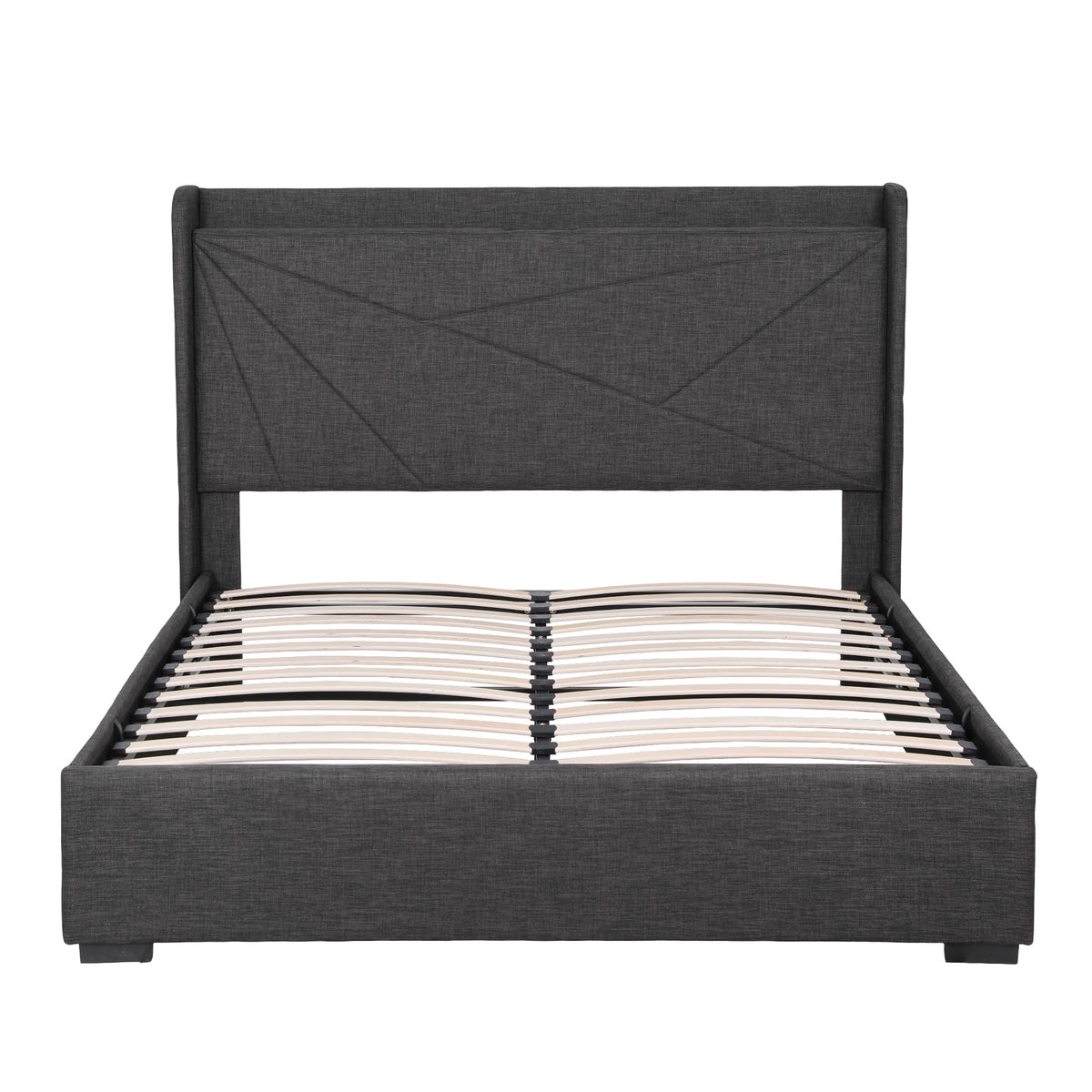 Morfei Queen Bed Frame with Charging Ports Charcoal Grey