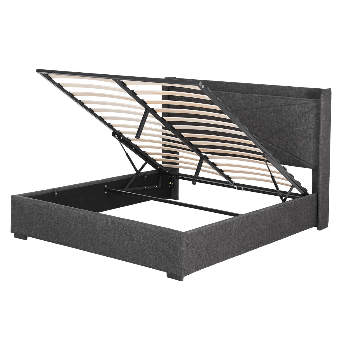 Morfei Queen Bed Frame with Charging Ports Charcoal Grey