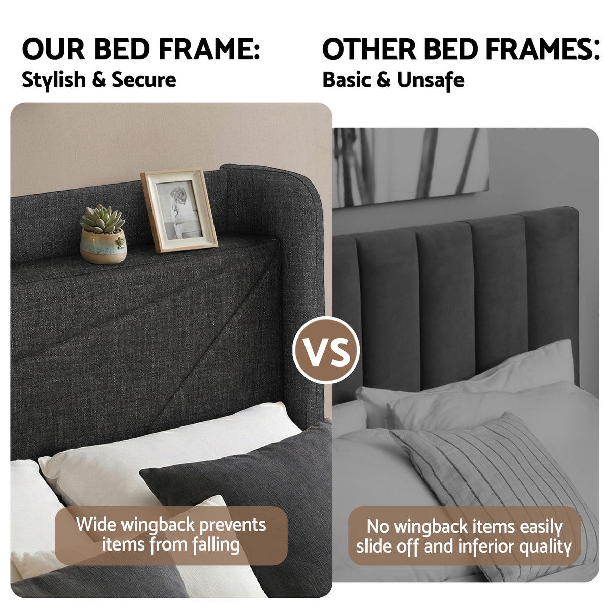Morfei Queen Bed Frame with Charging Ports Charcoal Grey