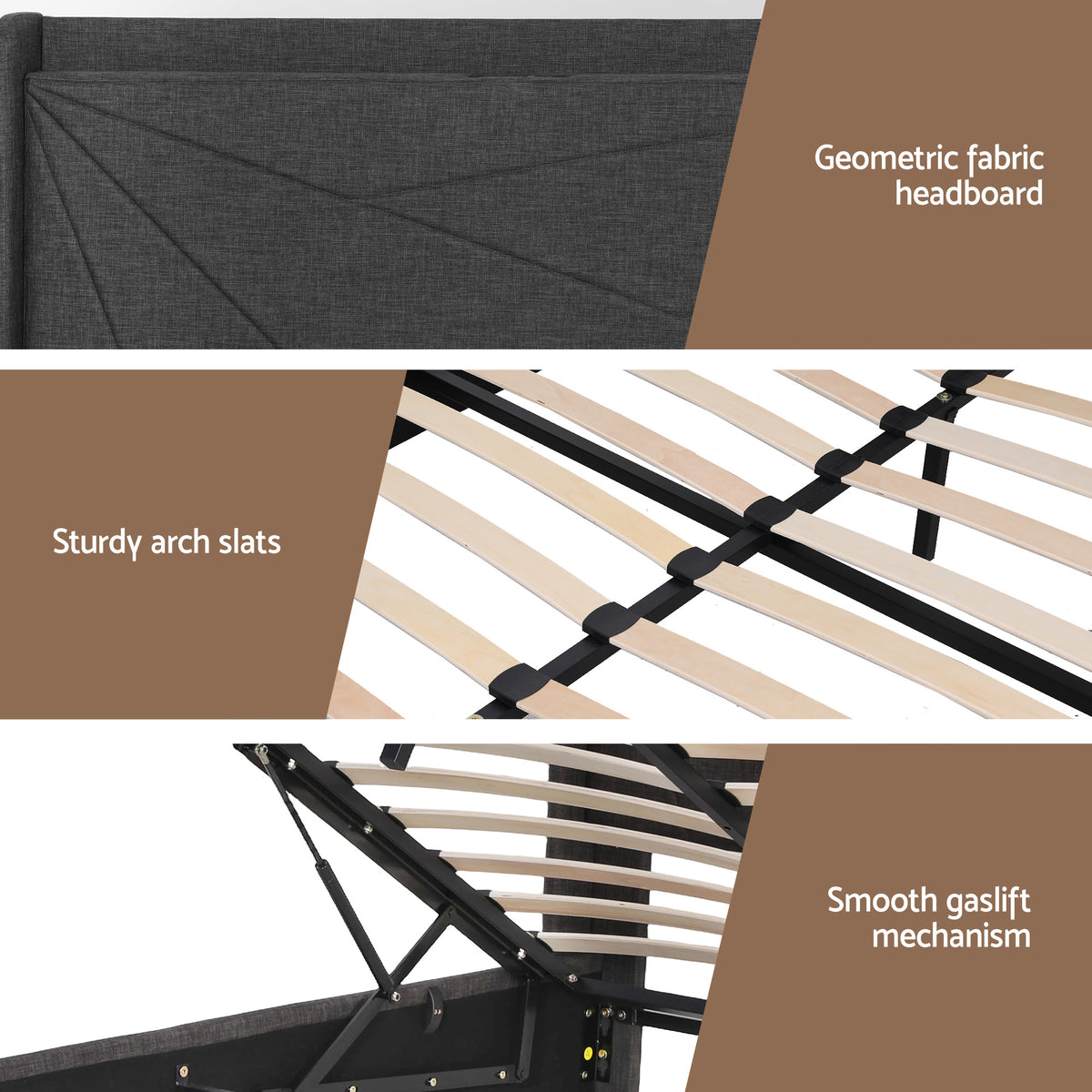 Morfei Queen Bed Frame with Charging Ports Charcoal Grey