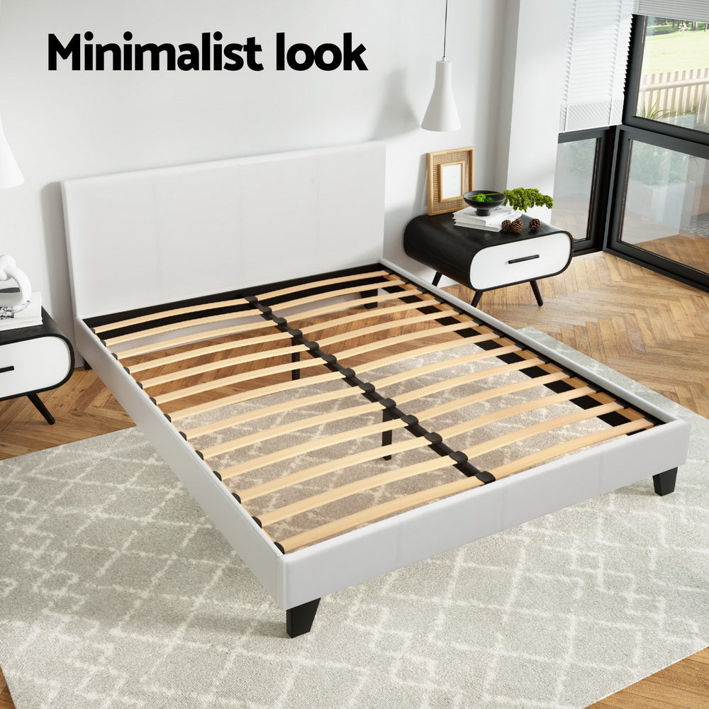 Neo Queen Bed Frame PVC Leather White