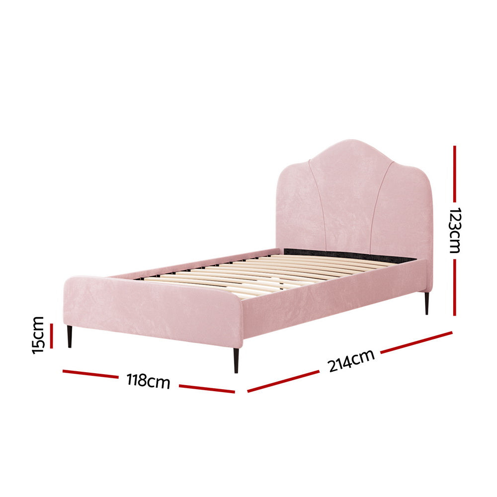 OLAN King Single Bed Frame Velvet Pink