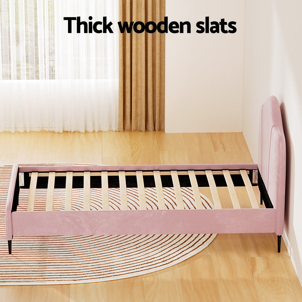 OLAN King Single Bed Frame Velvet Pink