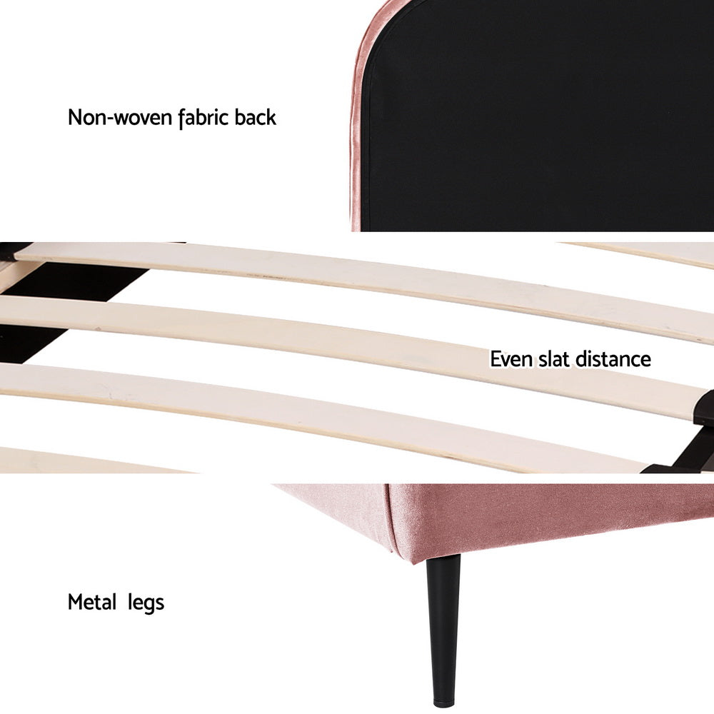 OLAN King Single Bed Frame Velvet Pink