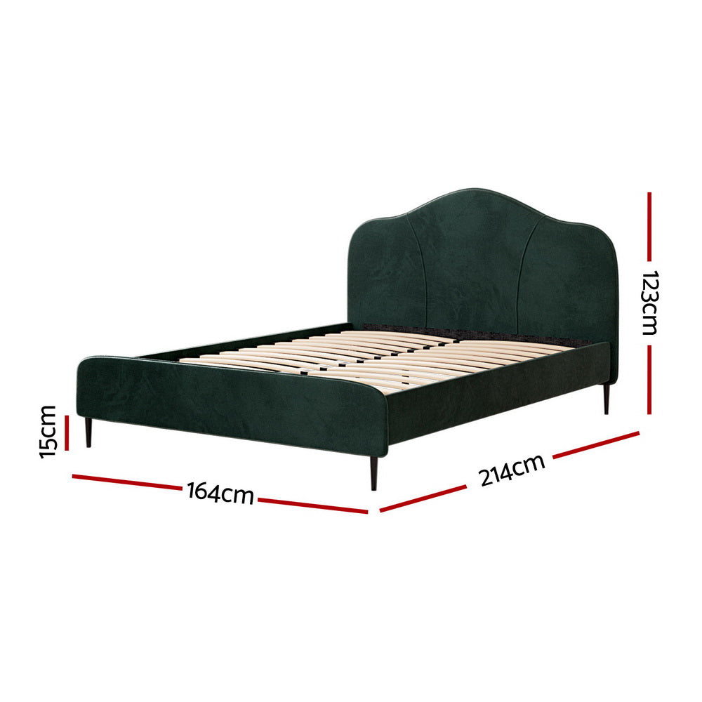 OLAN Queen Bed Frame Velvet Dark Green