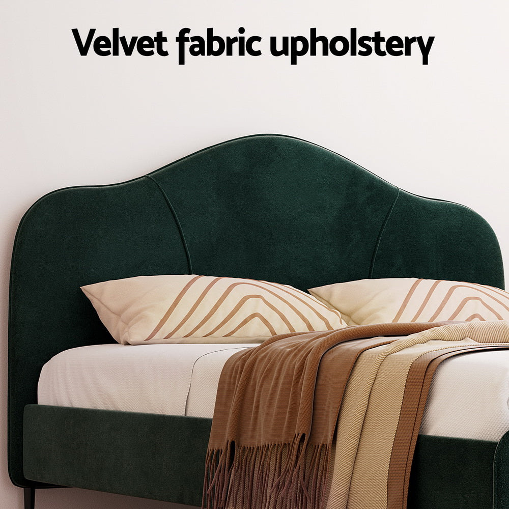 OLAN Queen Bed Frame Velvet Dark Green