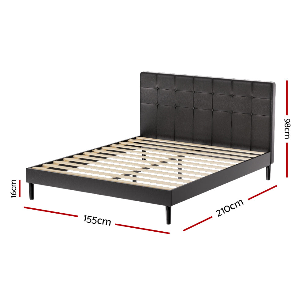 RAVI Queen Bed Frame LED Black PVC Leather