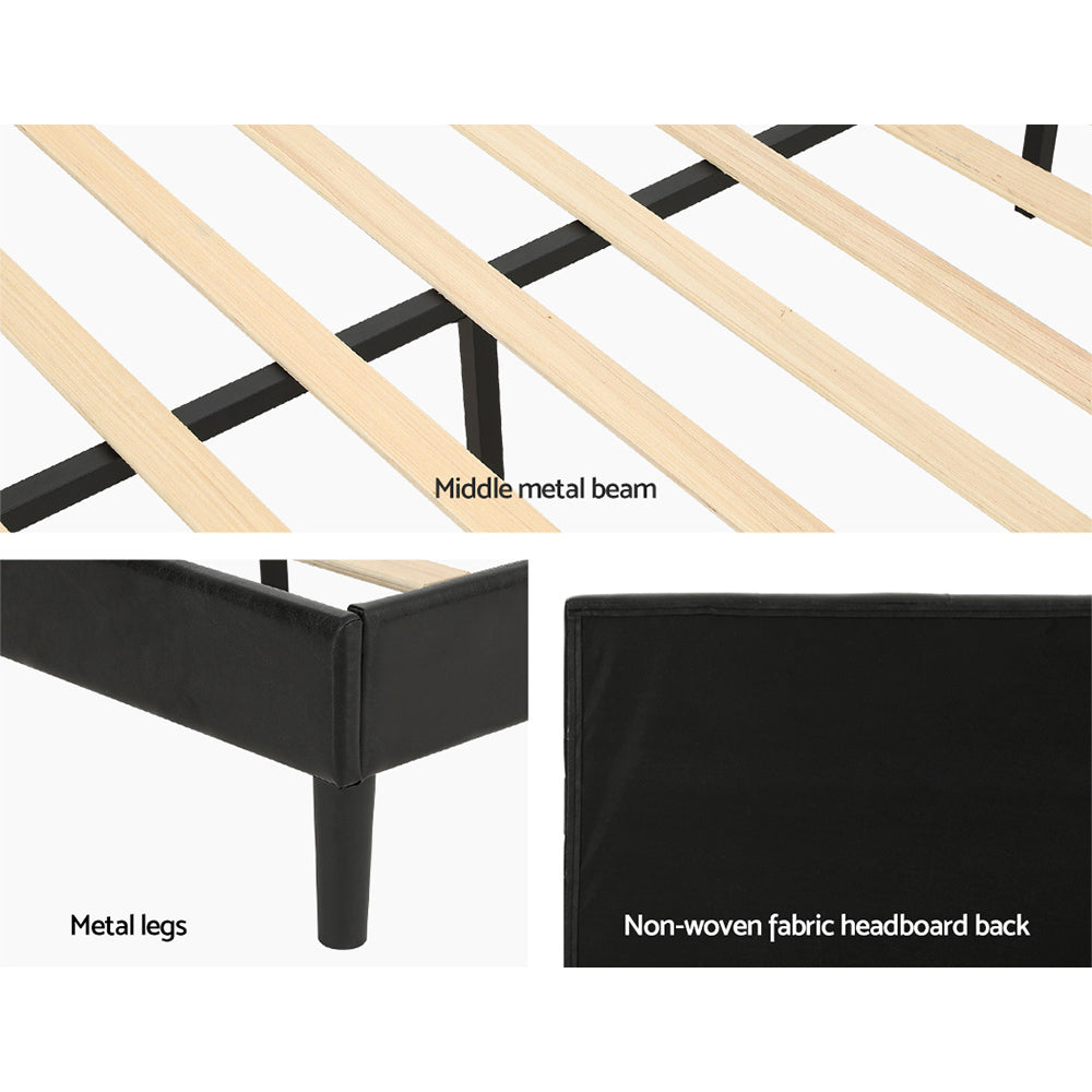 RAVI Queen Bed Frame LED Black PVC Leather