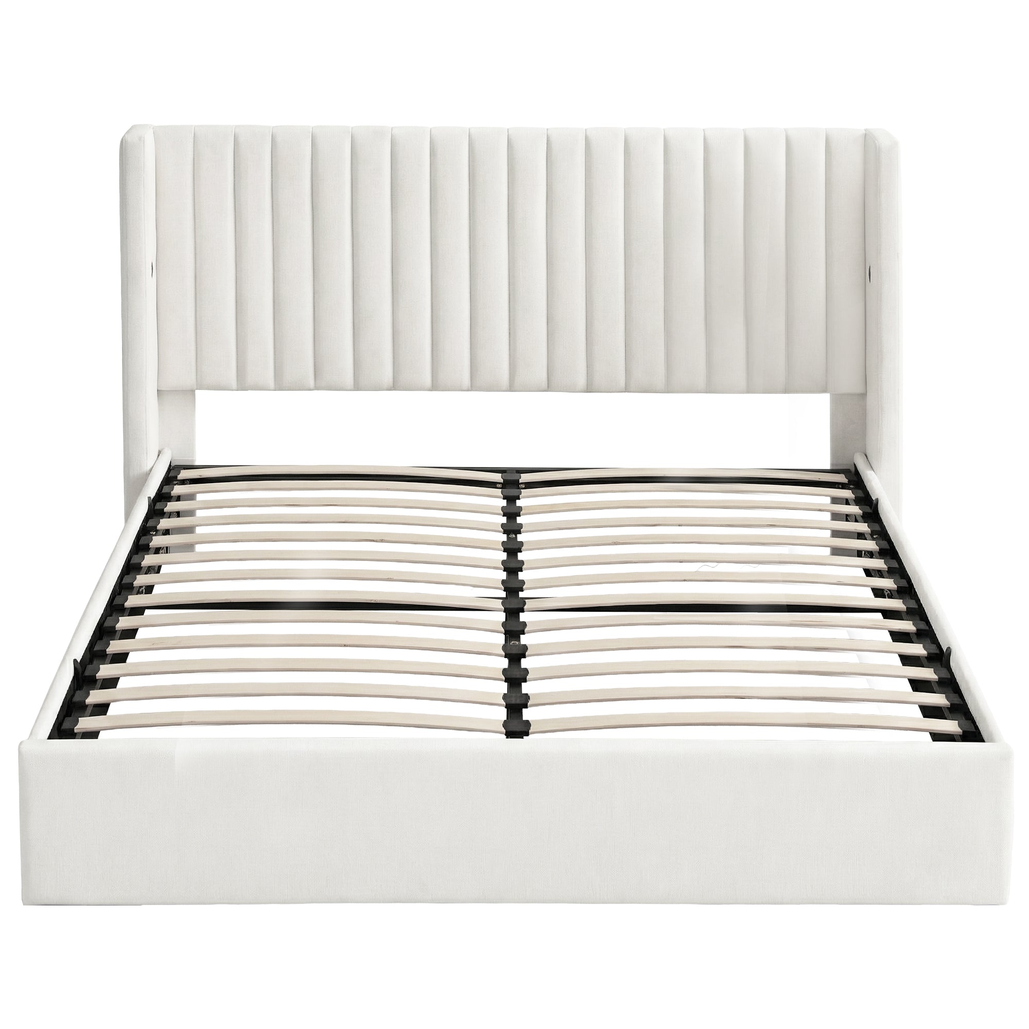 Artiss King Bed Frame with Gaslift Storage USB Type-C Charging Ports Velvet Upholstery White