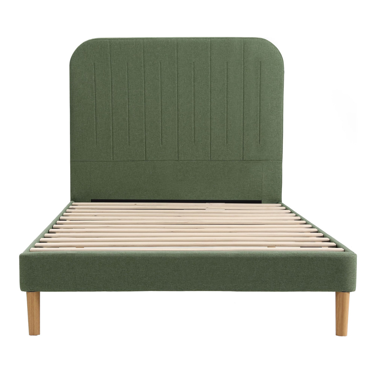 Artiss King Single Bed Frame, Green Faux Linen with Wooden Slats