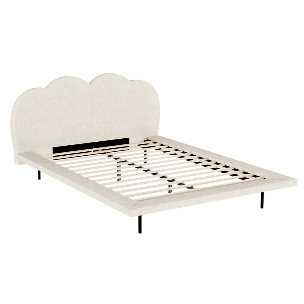SASA Queen Bed Frame Boucle Beige LED