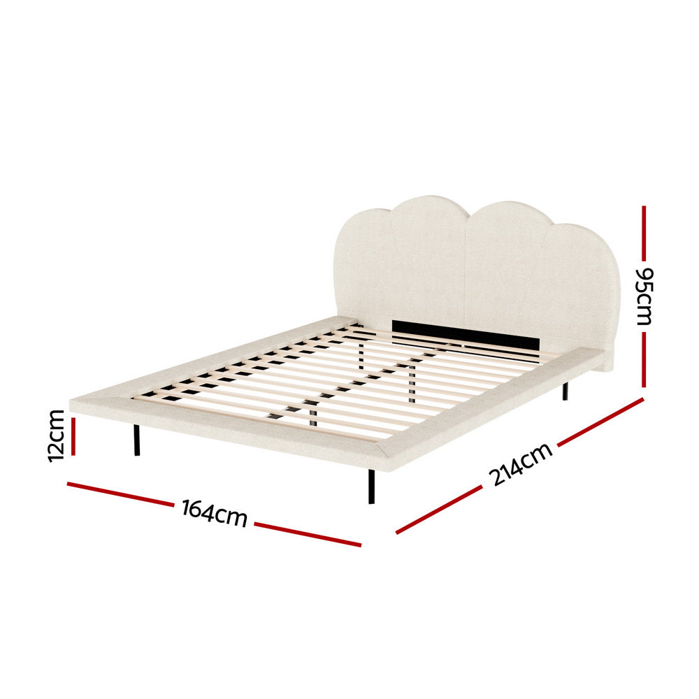 SASA Queen Bed Frame Boucle Beige LED