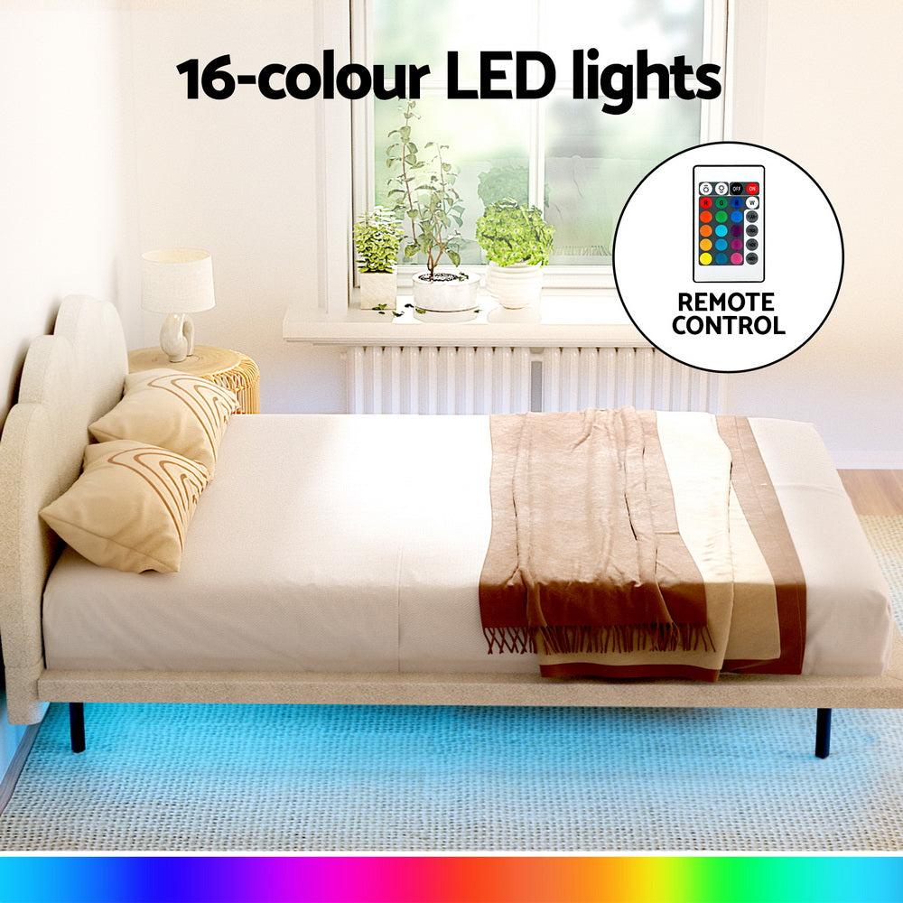 SASA Queen Bed Frame Boucle Beige LED