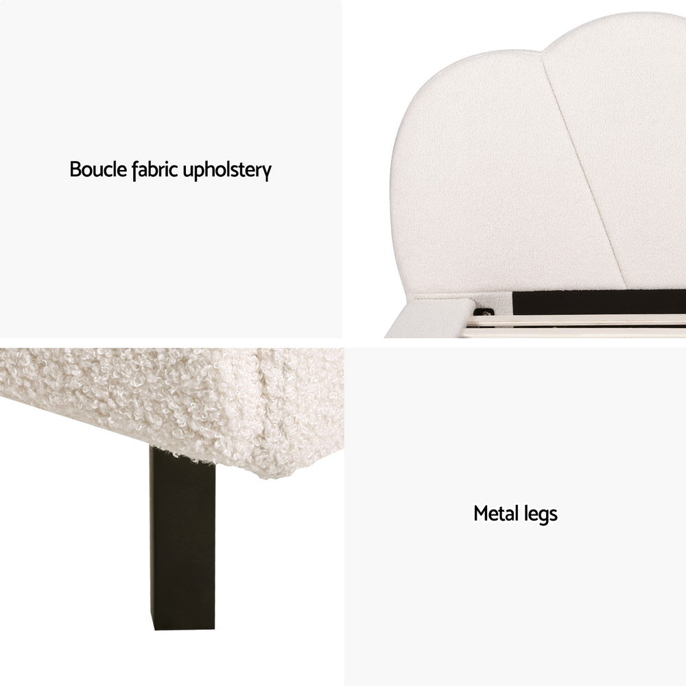 SASA Queen Bed Frame Boucle Beige LED