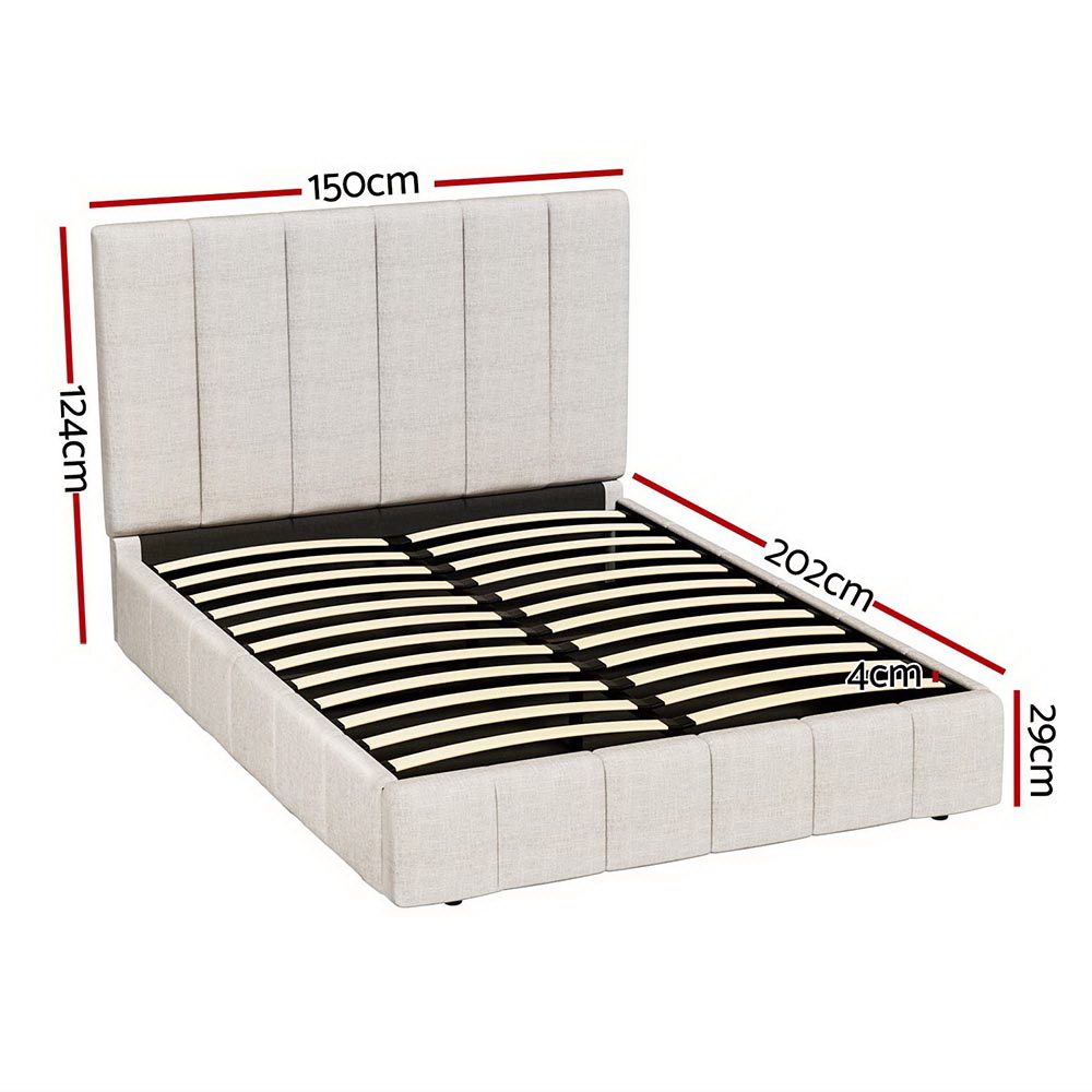 Tette Double Upholstered Gas Lift Bed Frame Beige