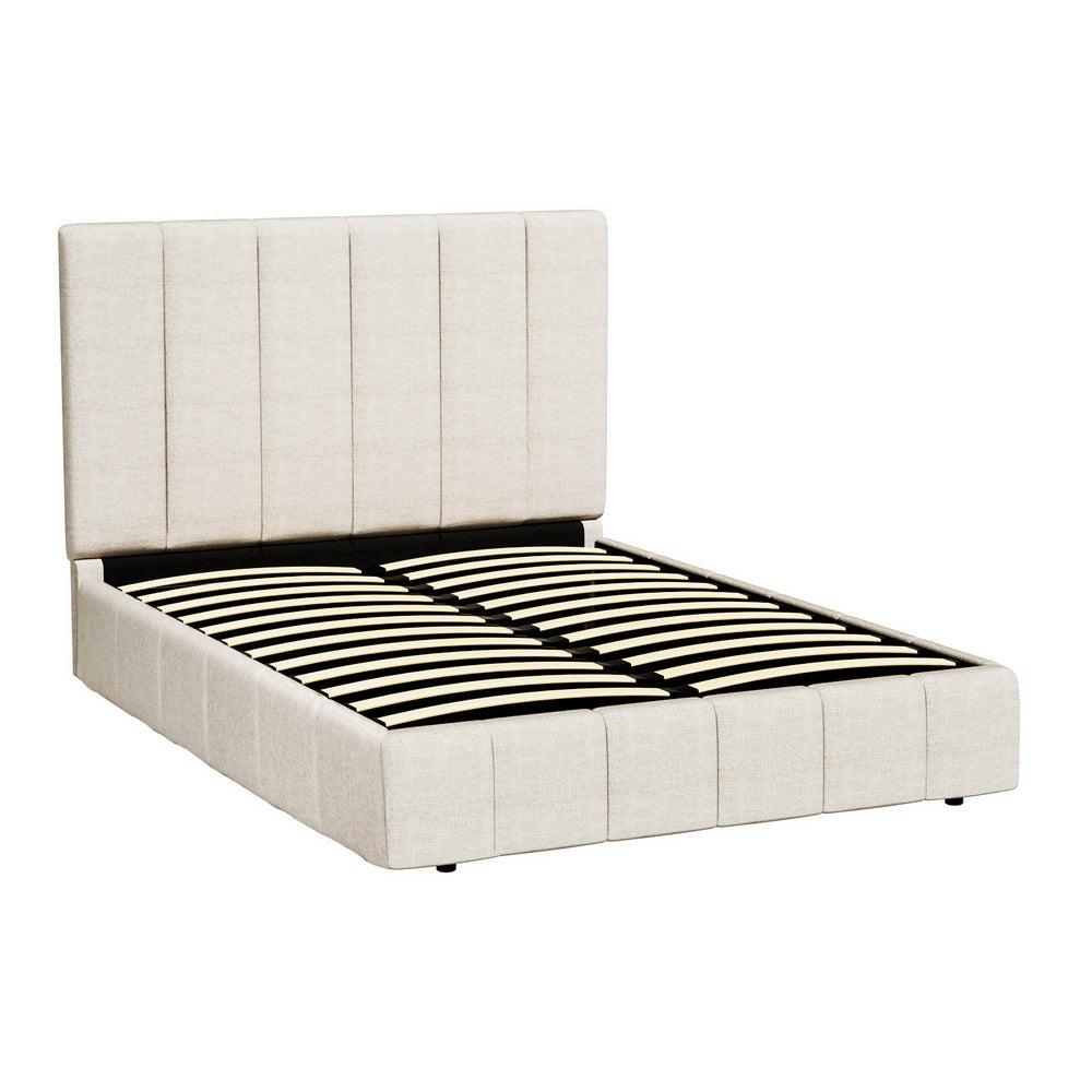 Tette Queen Bed Frame Gas Lift Storage Beige