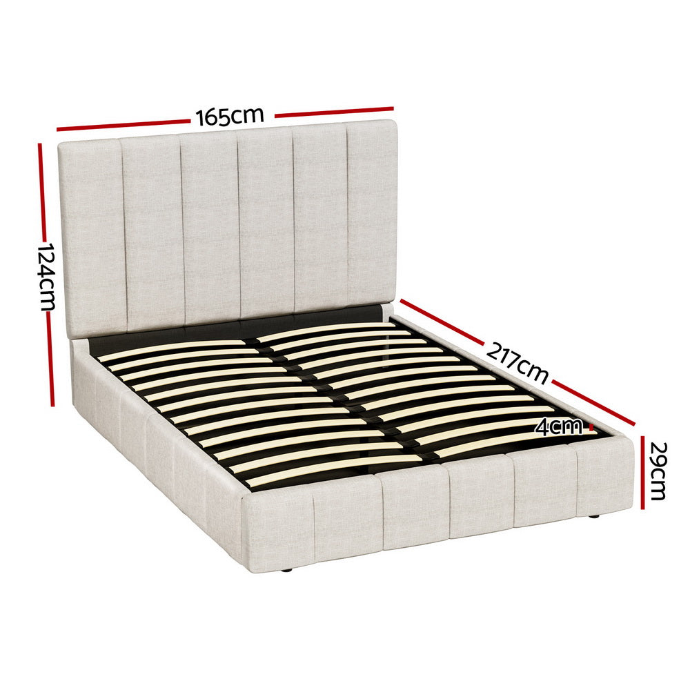 Tette Queen Bed Frame Gas Lift Storage Beige