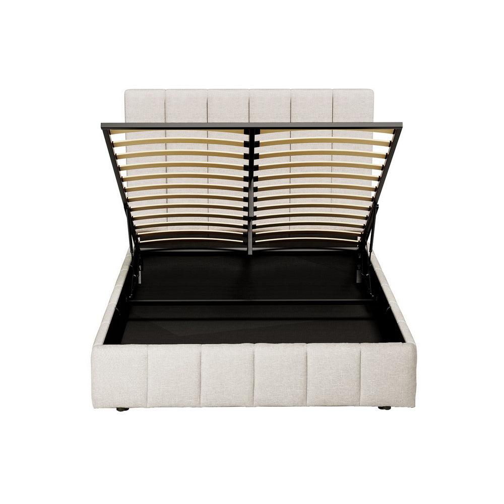 Tette Queen Bed Frame Gas Lift Storage Beige