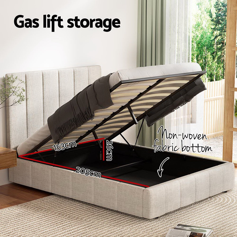 Tette Queen Bed Frame Gas Lift Storage Beige