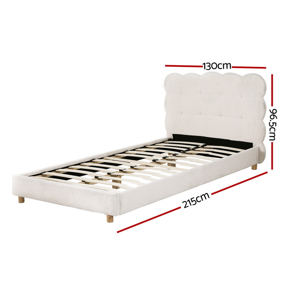 Cloud King Single Bed Frame Boucle Fabric Headboard White