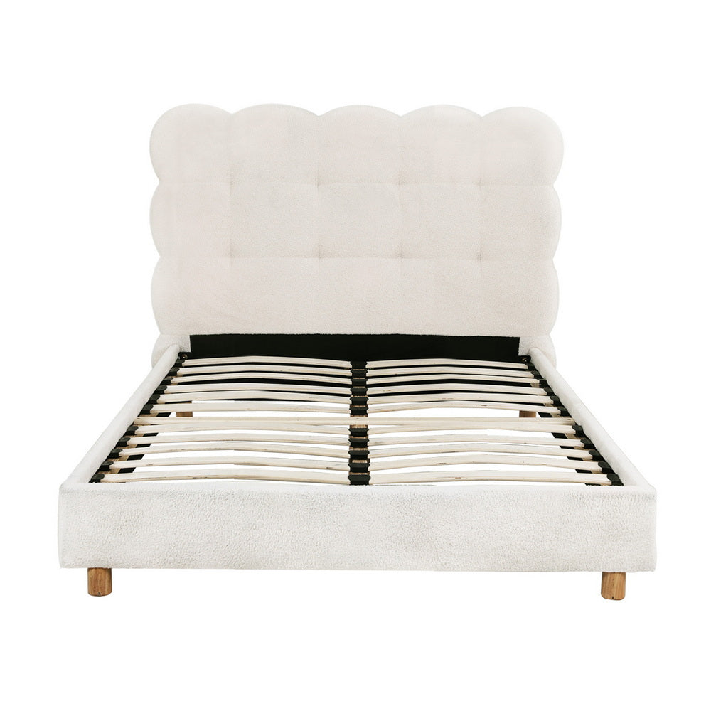 Cloud King Single Bed Frame Boucle Fabric Headboard White