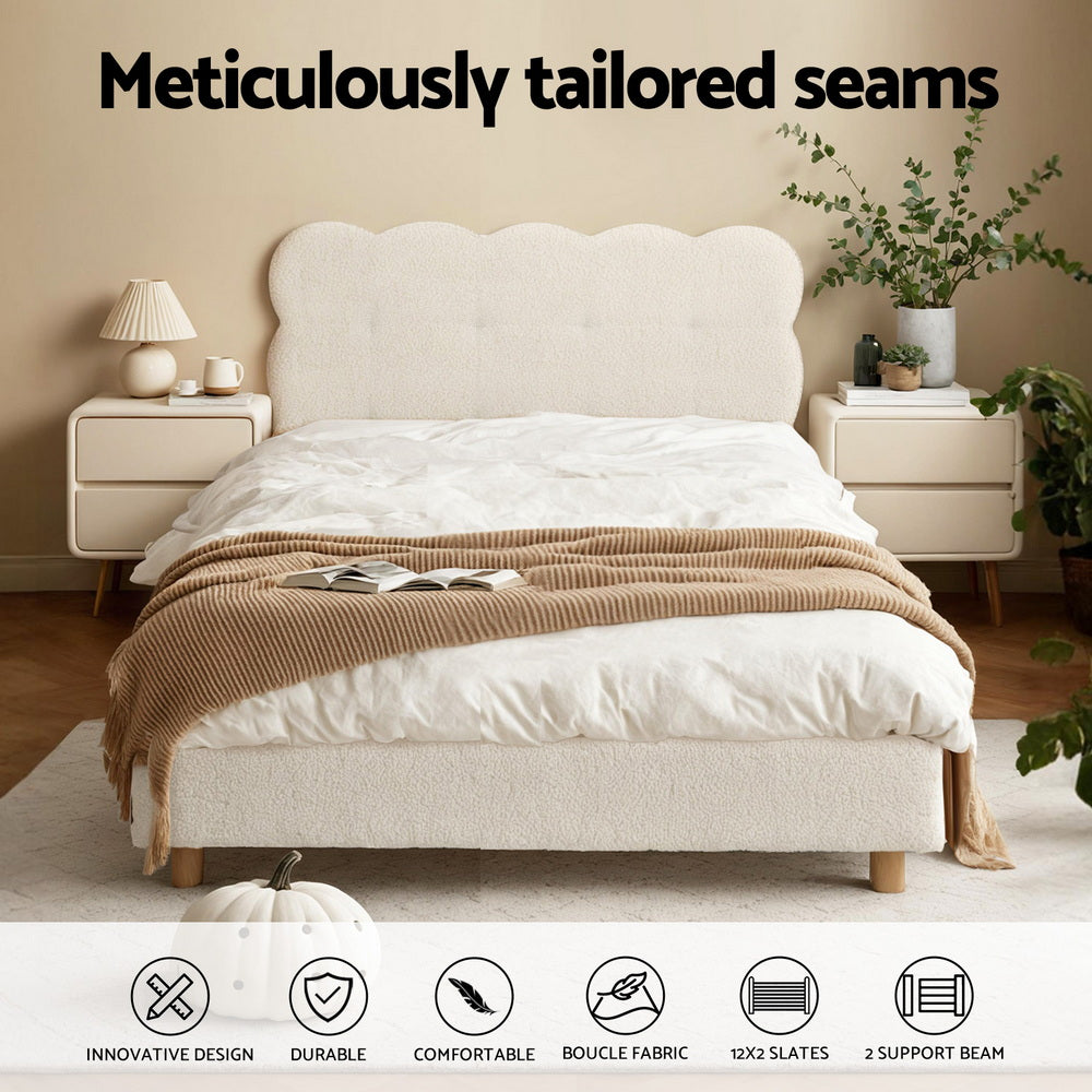 CLOUD King Single Bed Frame Boucle Fabric White