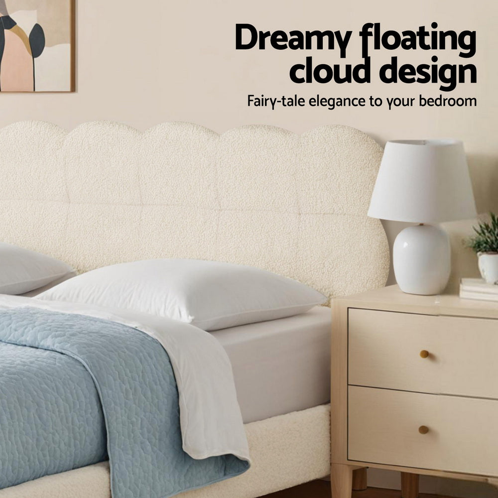 Cloud King Single Bed Frame Boucle Fabric Headboard White