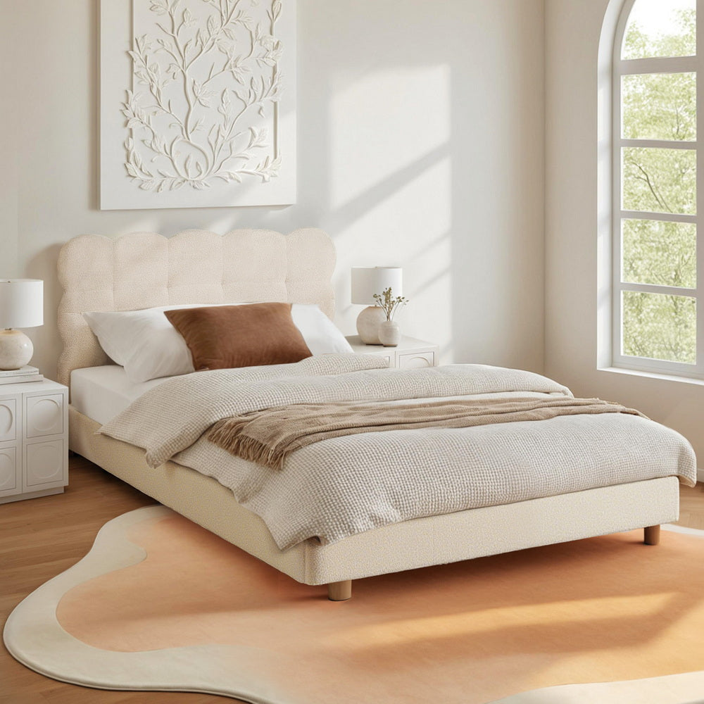 CLOUD King Single Bed Frame Boucle Fabric White
