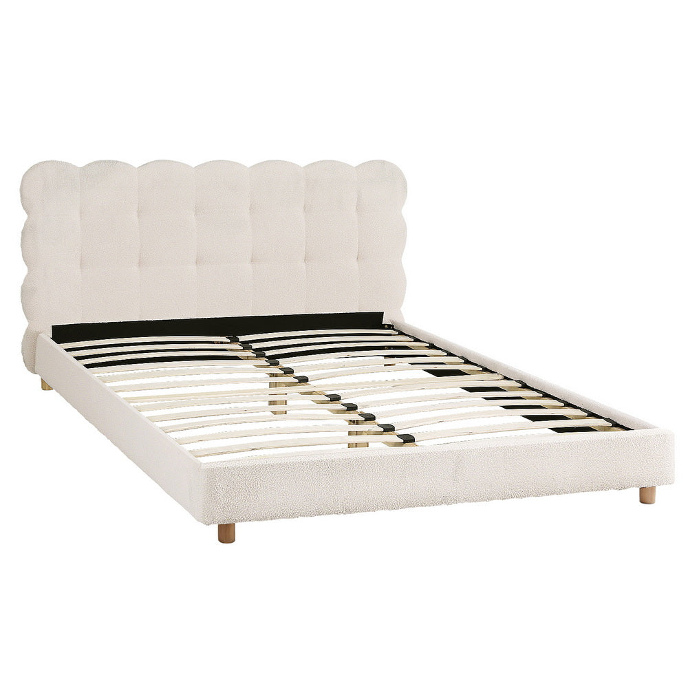Cloud Queen Bed Frame with Boucle Fabric Headboard White