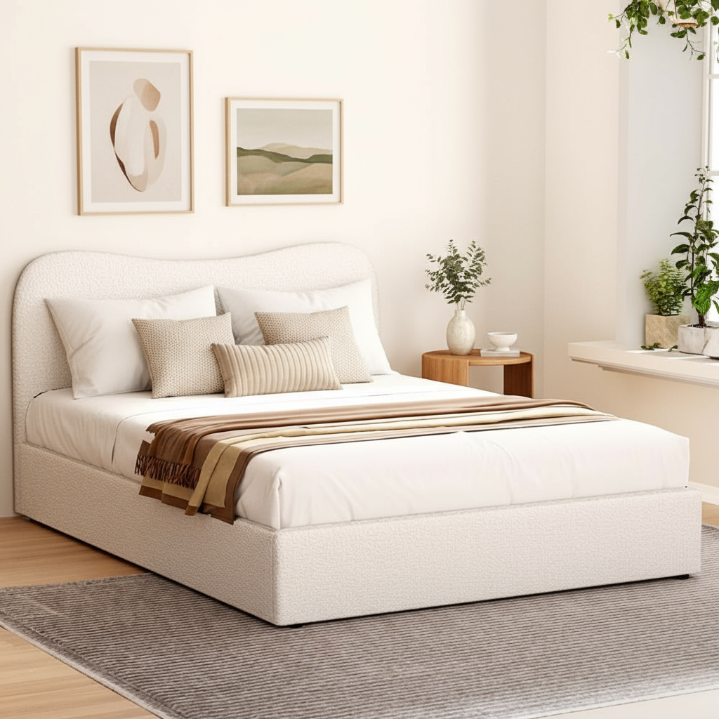 Dara Double Bed Frame Upholstered in Boucle Fabric