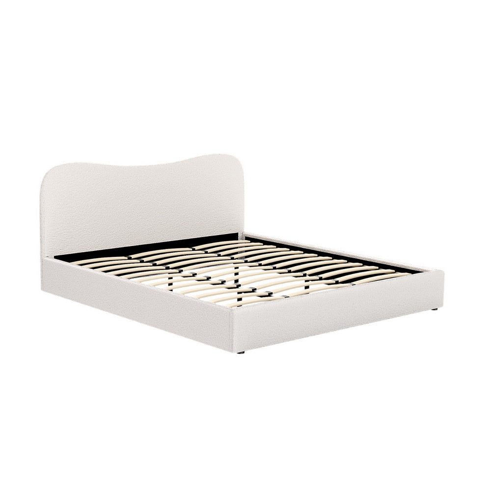 Beige Boucle Bed Frame, King Size, Wood Slat Support - Artiss