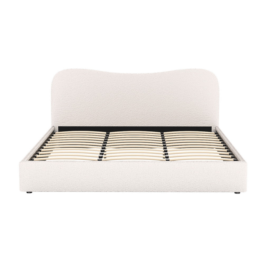 Beige Boucle Bed Frame, King Size, Wood Slat Support - Artiss