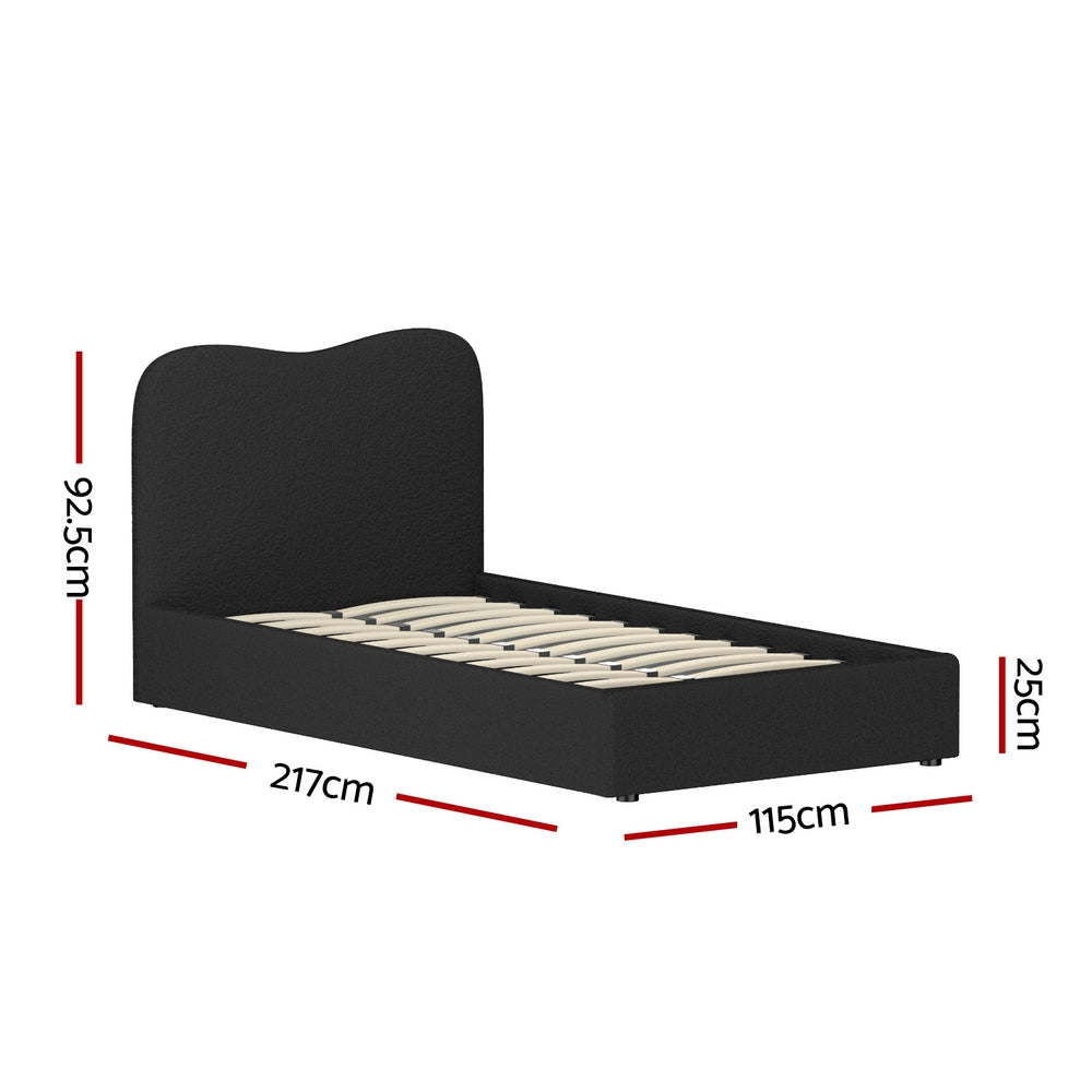 DARA King Single Bed Frame Boucle Upholstered Black