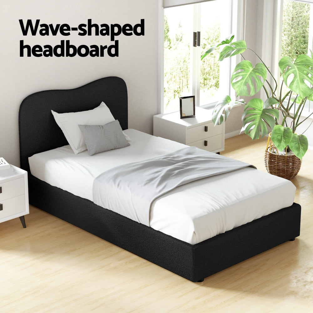 DARA King Single Bed Frame Boucle Upholstered Black