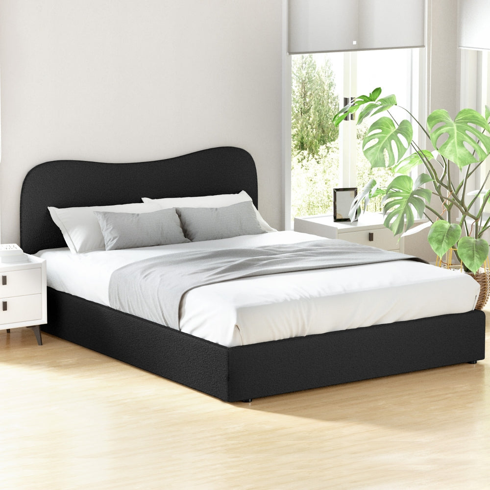 DARA Queen Bed Frame Boucle Upholstered Black