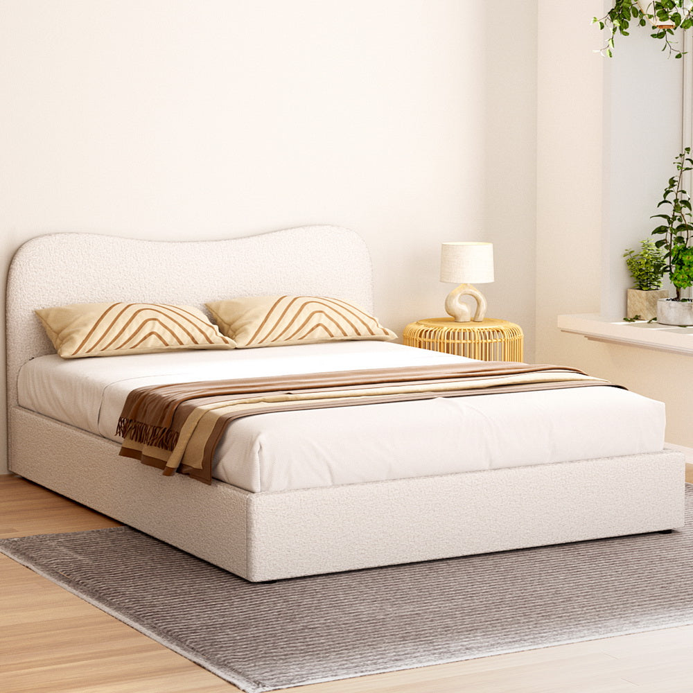 DARA Queen Bed Frame Boucle Upholstered Beige